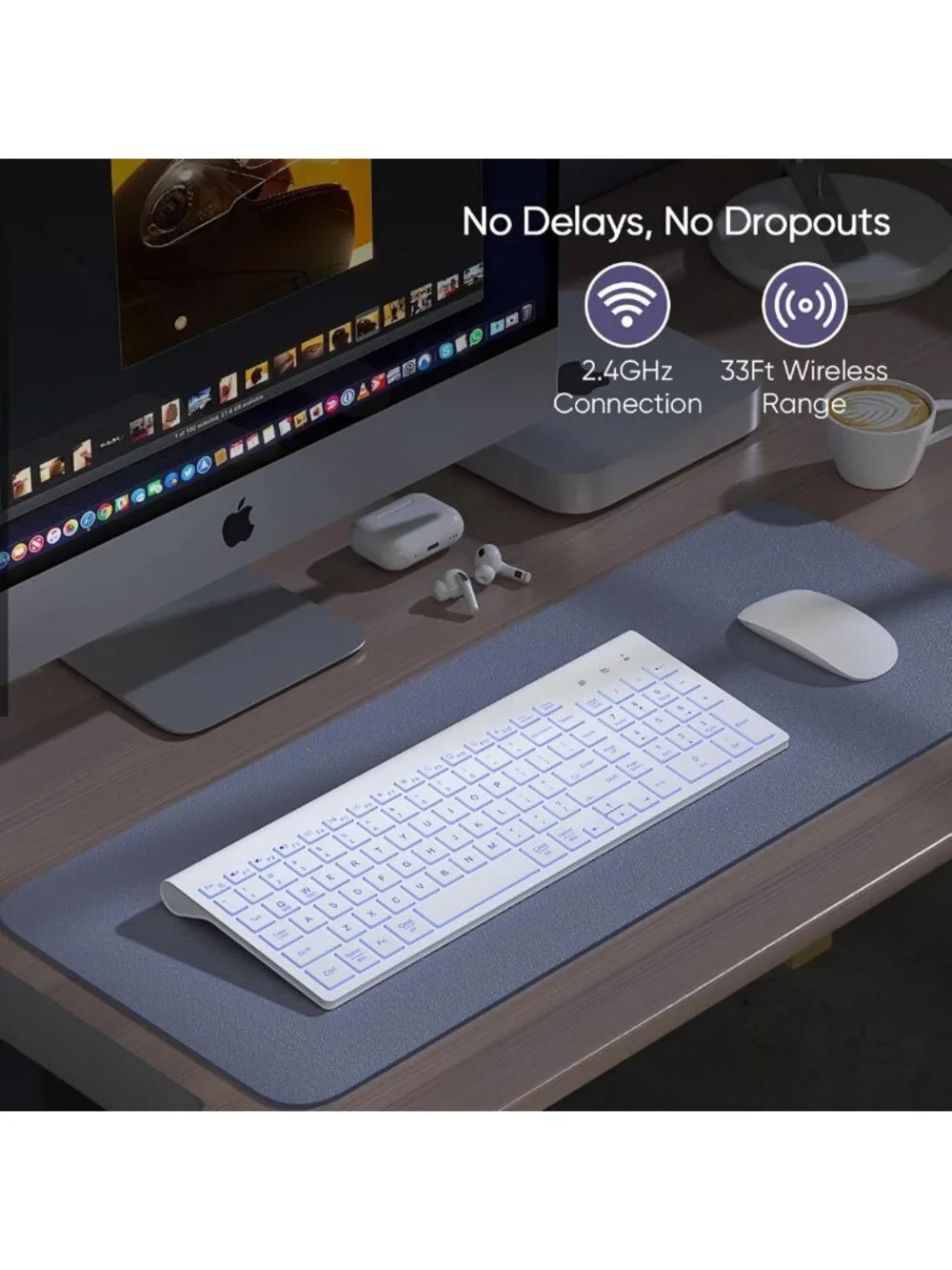 Compact Wireless Keyboard with 7-Color Backlight, Rechargeable, Slim Design